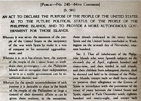 The Jones Act and the Establishment of A Filipino Government, .